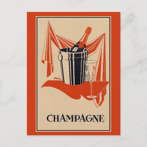Vintage champagne party and birthday postcard