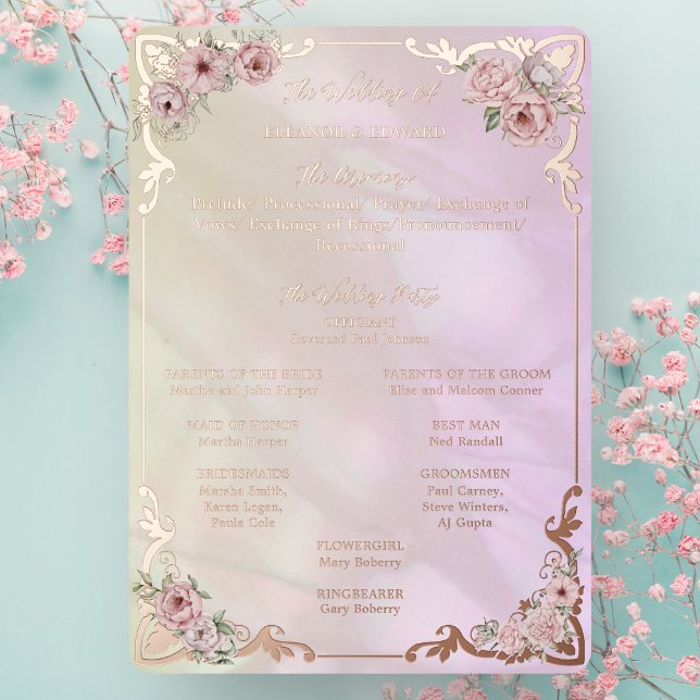 Vintage Champagne Peony Foil Program Card (Creator Uploaded)