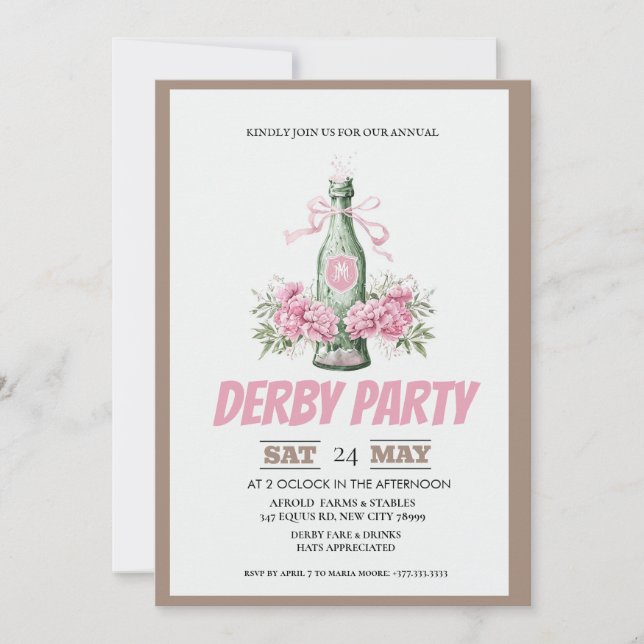 Vintage Champagne Roses Kentucky Derby Party Invit Invitation (Front)