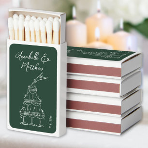Vintage Champagne Sketch Emerald Green Wedding Matchboxes
