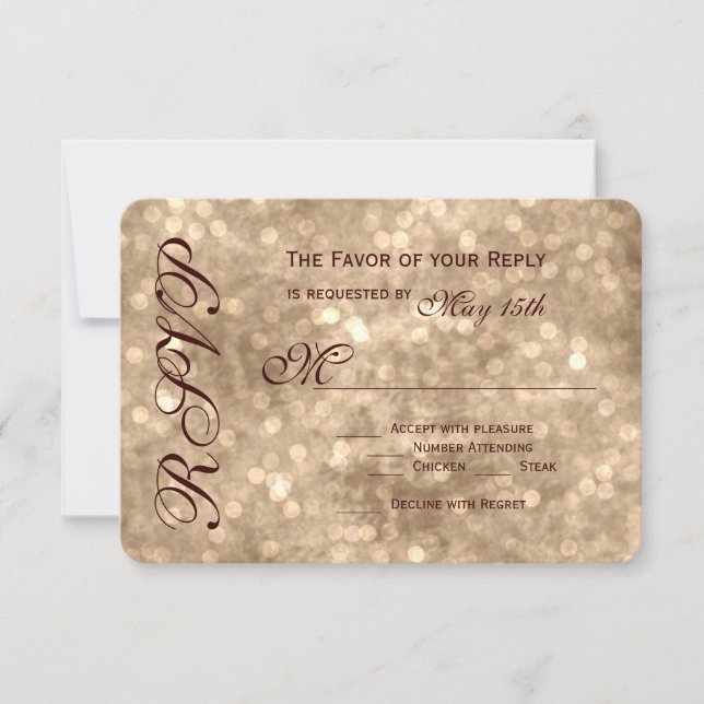 Vintage Champagne Sparkle Wedding RSVP Cards (Front)