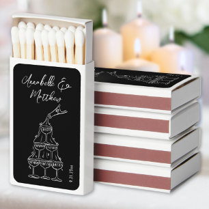Vintage Champagne Tower Black Wedding Matchboxes