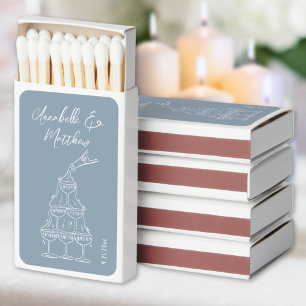 Vintage Champagne Tower Blue Wedding Matchboxes