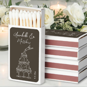 Vintage Champagne Tower Brown Wedding Matchboxes