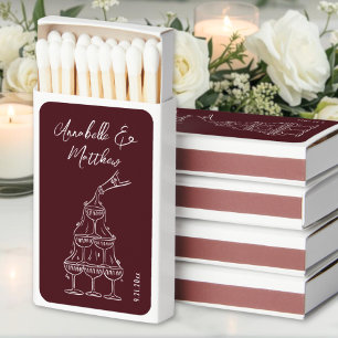 Vintage Champagne Tower Burgundy Wedding Matchboxes
