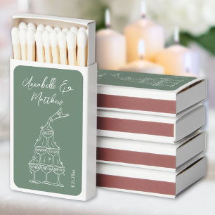 Vintage Champagne Tower Green Wedding Matchboxes