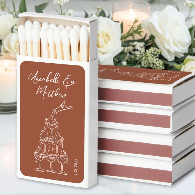 Vintage Champagne Tower Orange Wedding Matchboxes (Vintage Champagne Tower Sketch Orange Wedding Matchboxes)