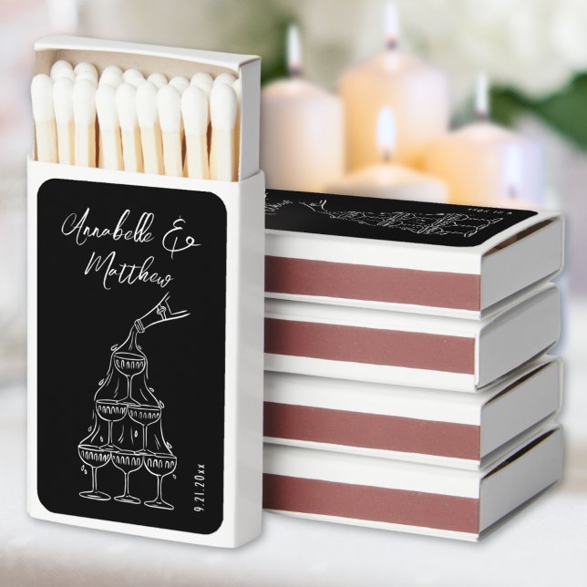 Vintage Champagne Tower Sketch Black Wedding Matchboxes (Vintage Champagne Tower Sketch Black Wedding Matchboxes)