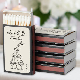 Vintage Champagne Tower Sketch Elegant Wedding Matchboxes