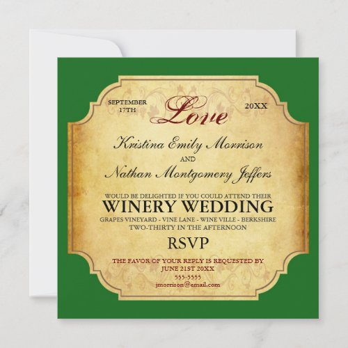 Vintage Champagne Winery Wedding Invitation