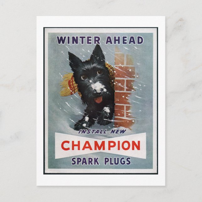 Vintage Champion Spark Plugs Ad Postcard (Front)