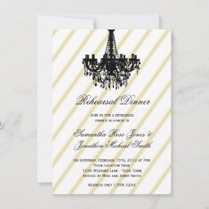 Vintage Chandelier Black and Gold Rehearsal Dinner Invitation