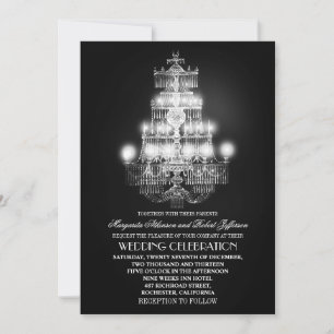 vintage chandelier black wedding invitations