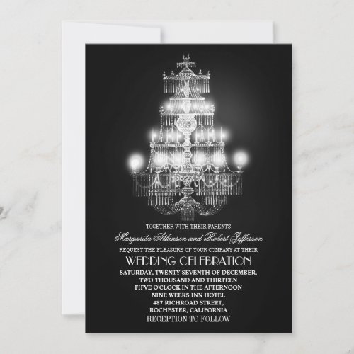 vintage chandelier black wedding invitations