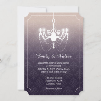 Vintage Chandelier Elegant Purple Wedding Invitation