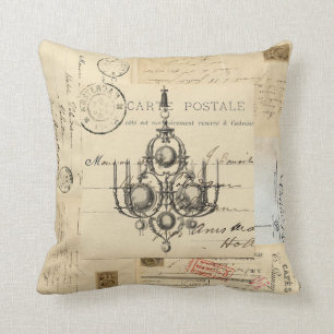 Vintage Chandelier French Postcards Pillow