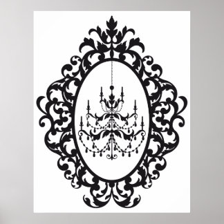 Vintage chandelier in antique picture frame poster