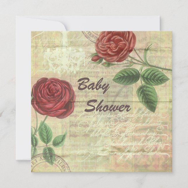 Vintage Chandelier & Red Roses Collage Baby Shower Invitation (Front)