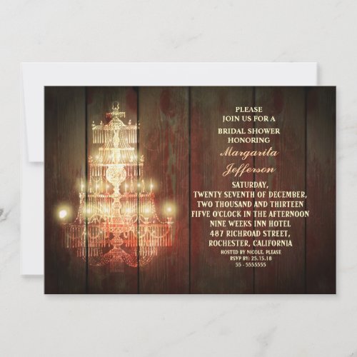 vintage chandelier rustic bridal shower invites