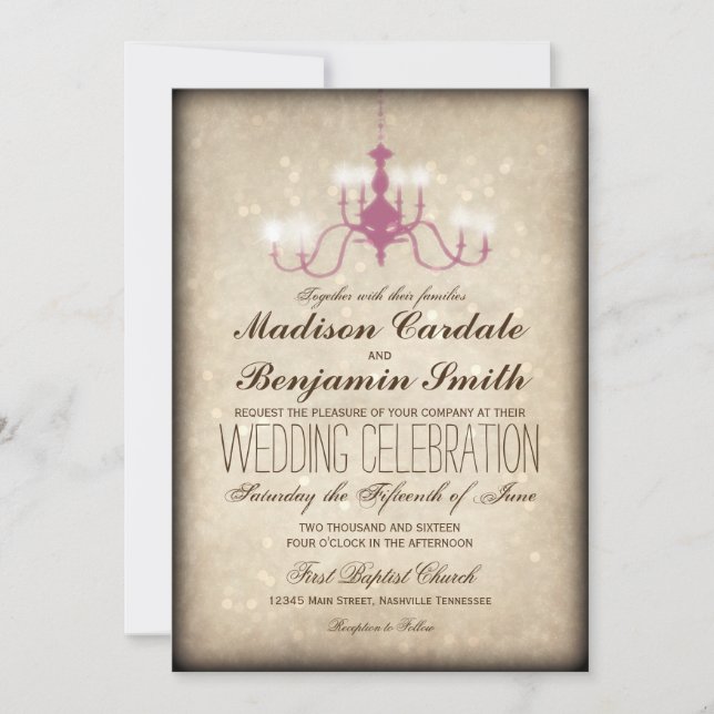 Vintage Chandelier Rustic Wedding Invitations (Front)