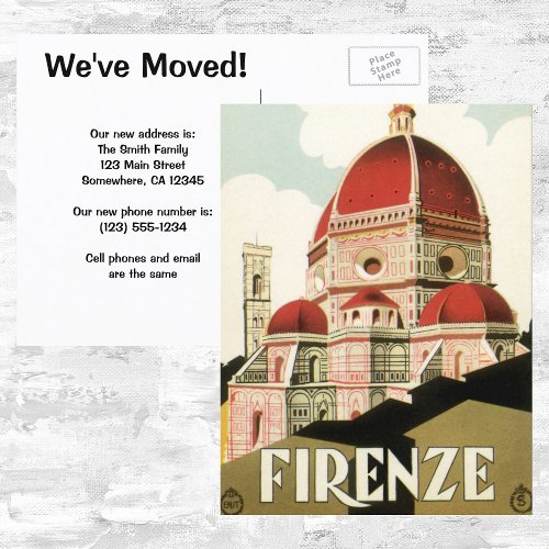 Vintage Change of Address Florence Italy Cathedral Announcement Postcard