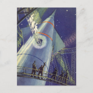 Vintage Change of Address Science Fiction Rocket Announcement Postcard