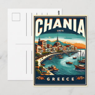 Vintage Chania City crete greece holiday Postcard