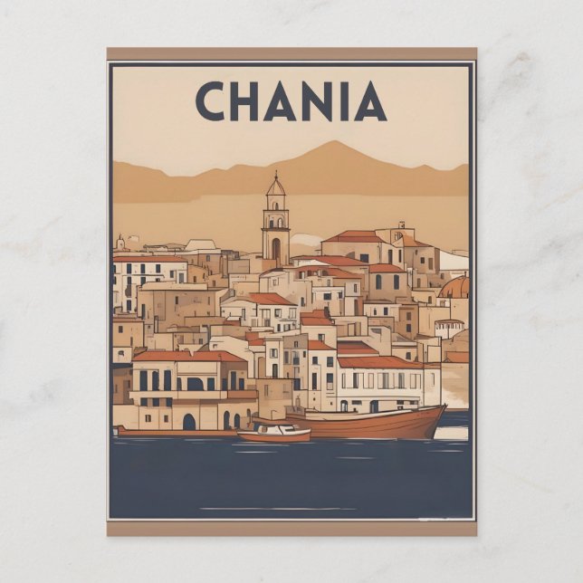 Vintage Chania City Souvenirs crete greece trip Postcard (Front)