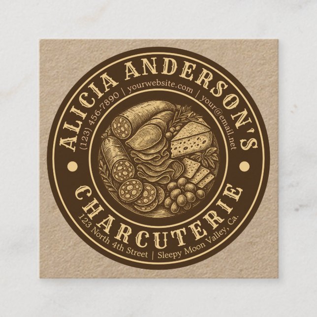 Vintage Charcuterie Square Business Card (Front)