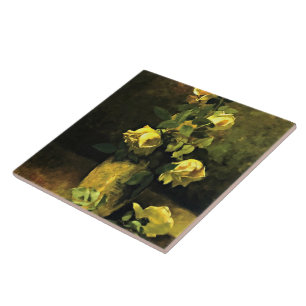 Vintage Charles Ethan Porter Yellow Roses in a Vas Ceramic Tile