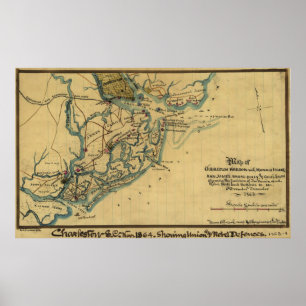 Vintage Charleston Harbor Battle Map (1865) Poster