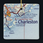 Vintage Charleston SC Ceramic Ornament<br><div class="desc">Christmas ornament for Charleston South Carolina with vintage map showing The Citadel,  Isle of Palms and Folly Beach.</div>