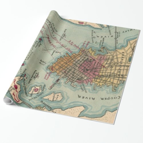 Vintage Charleston SC Civil War Map 1865 Wrapping Paper