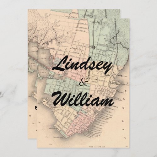 Vintage Charleston SC Map Wedding Invitation