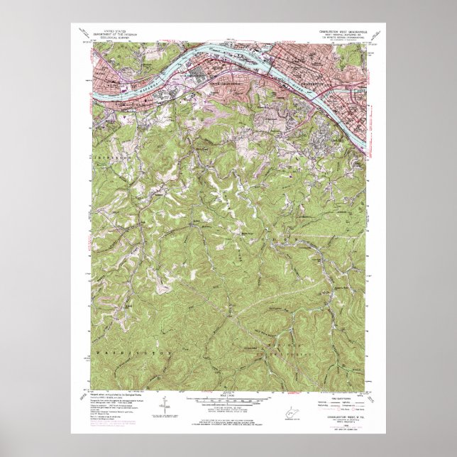 Vintage Charleston West Virginia Topographical Map Poster (Front)