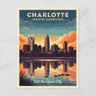 Vintage charlotte north Carolina skyline  Postcard