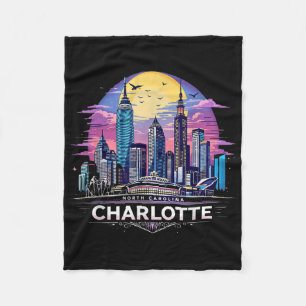 Vintage Charlotte North Carolina Sunset Skyline Ci Fleece Blanket