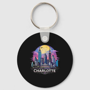 Vintage Charlotte North Carolina Sunset Skyline Ci Keychain