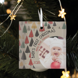 Vintage Charm: Baby's First Christmas Photo Glass Ornament