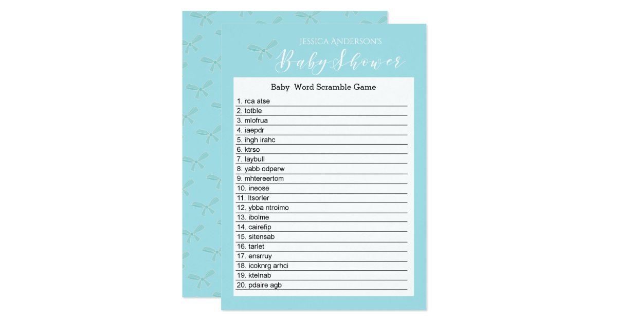 Vintage Charm Blue Baby Shower Word Scramble Game Invitation
