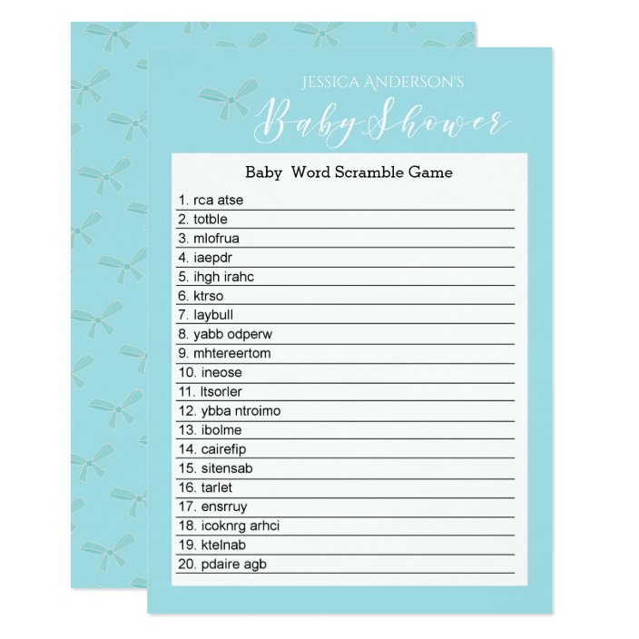 Vintage Charm Blue Baby Shower Word Scramble Game Invitation