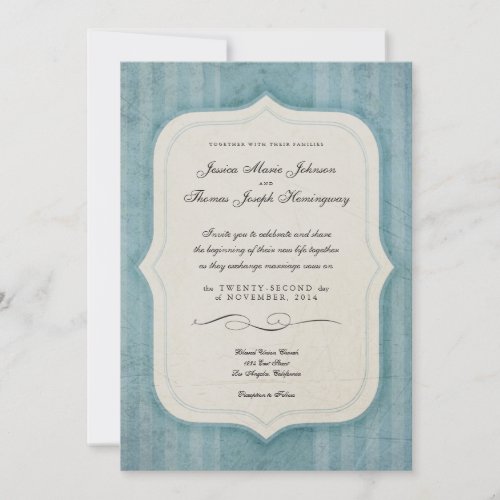 Vintage Charm Blue Monogram Wedding Invitations