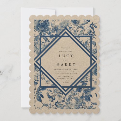 Vintage charm blue toile Wedding invitation