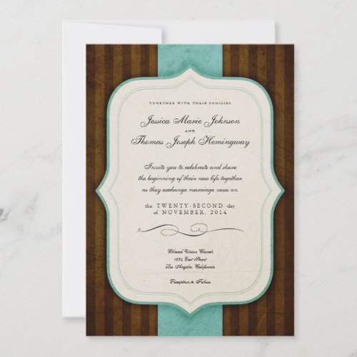 Vintage Charm Brown Blue Wedding Invites
