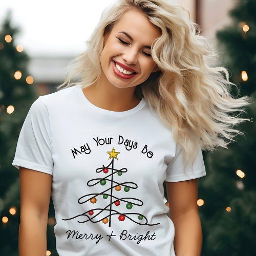 Vintage Charm Christmas Tree Merry  Bright T_Shirt