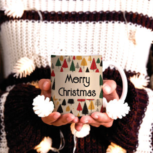 Vintage Charm: Christmas Tree Pattern Coffee Mug