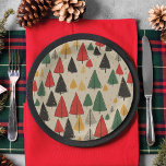 Vintage Charm: Christmas Tree Pattern Paper Plates<br><div class="desc">Wrap your holiday gifts in timeless elegance with our 'Vintage Charm' paper plates, featuring a nostalgic pattern inspired by classic Christmas motifs. Against a rustic paper background, enchanting line drawings of Christmas trees in yellow, green, red, and black gracefully adorn the surface. Each tree exudes simplicity and charm, evoking memories...</div>