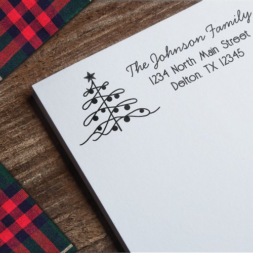 Vintage Charm Christmas Tree Return Address Self_inking Stamp