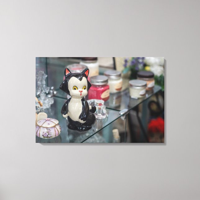 Vintage Charm: Classic Ceramic Cat Figurine Canvas Print (Front)