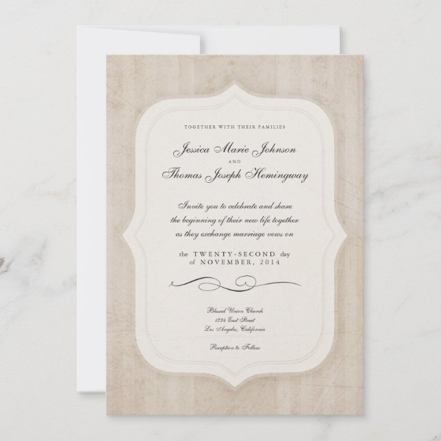 Vintage Charm Cream Monogram Wedding Invitations (Front)